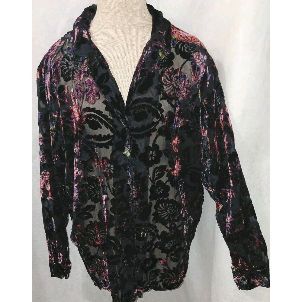 Bridgetown Collection Blouse Top Womens Large Multicolor Velvet Burnout Floral